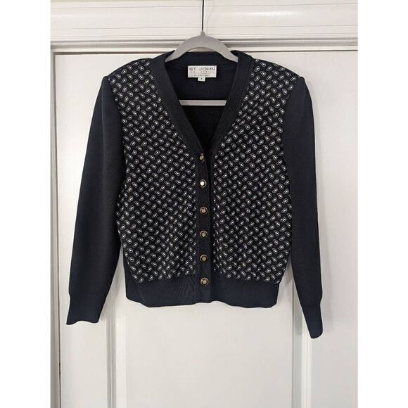 St. John Collection Cardigan Sweater women's size P (small) black pattern - Picture 1 of 9